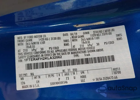 2019 Ford Ranger Xlt z USA, uszkodzony, nr VIN 1FTER4FH2KLA32062